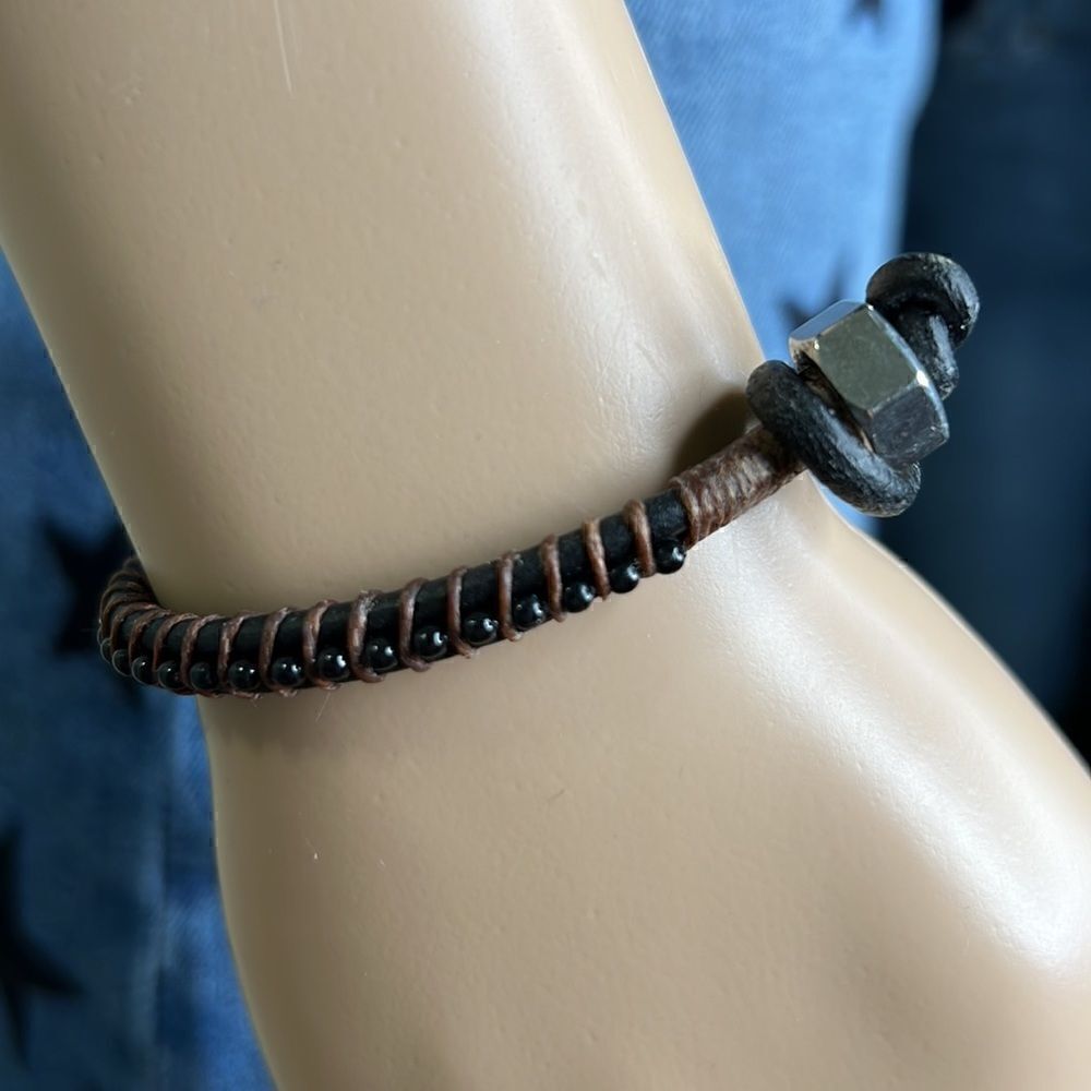 7#11 Leather Handcrafted Bracelet 7” - Picture 2 of 5